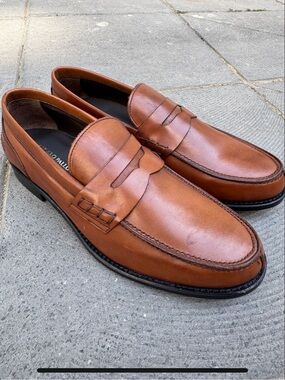 Tan handmade Men's Leather Penny Loafers